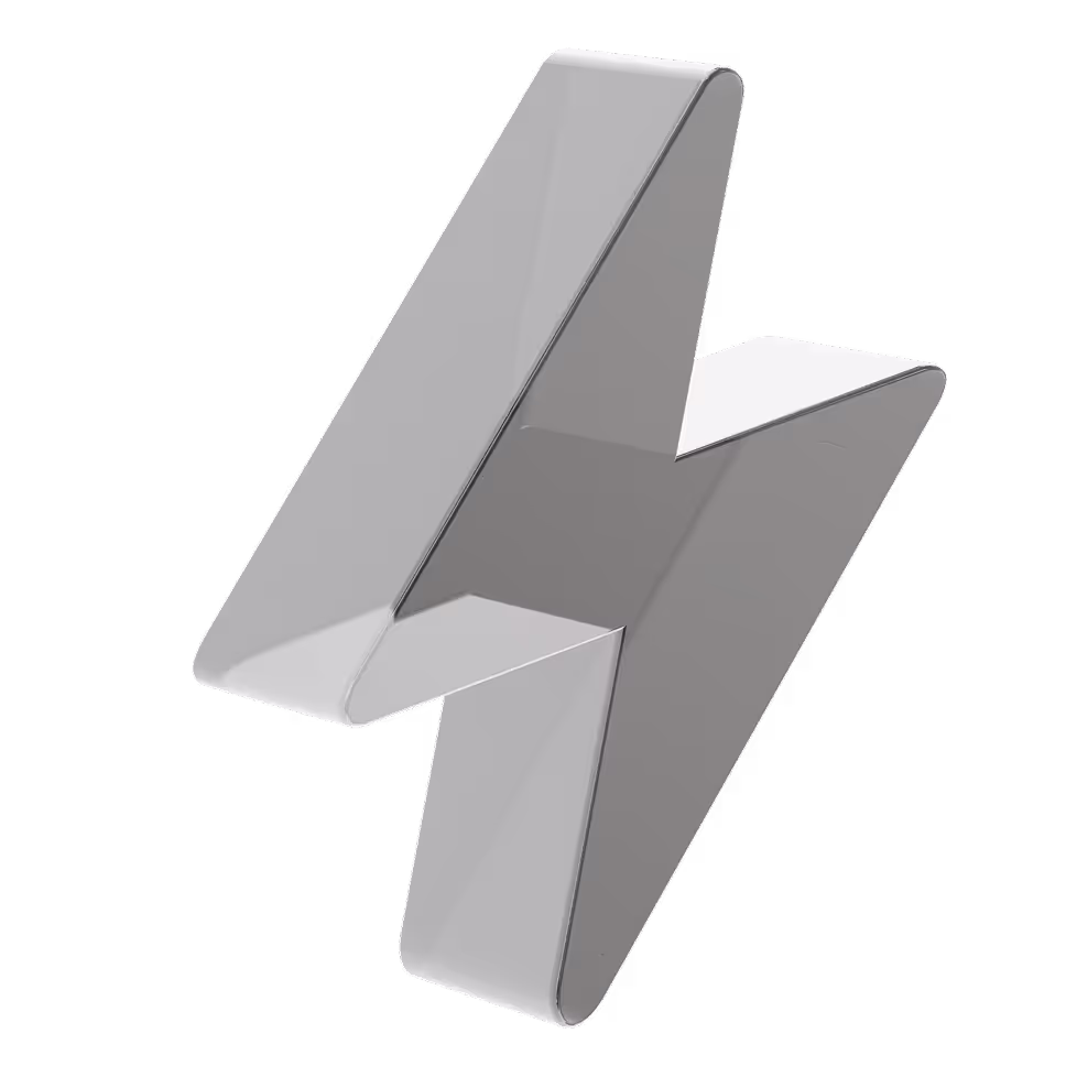 3D gray lightning bolt icon with smooth edges on a black background.